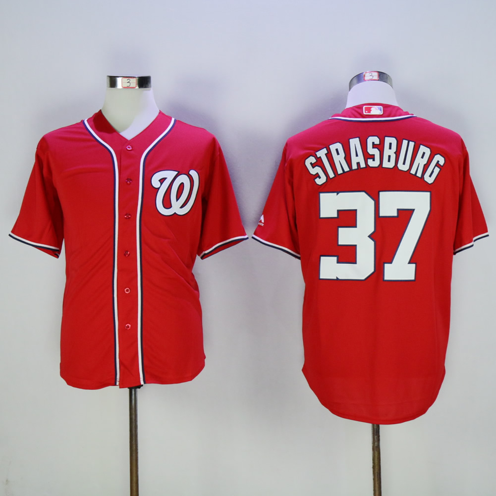 Men Washington Nationals #37 Strasburg Red MLB Jerseys